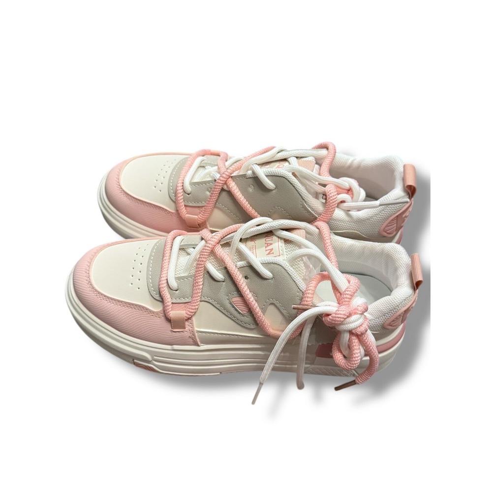 SHEIN Fashion Sneakers Chunky Platform Lace Up Casual Shoes White Pink Sz 8 - Picture 8 of 16